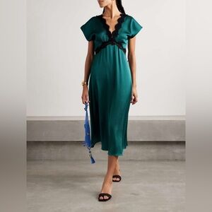 SEA Noa lace-trimmed hammered-satin midi dress size 2